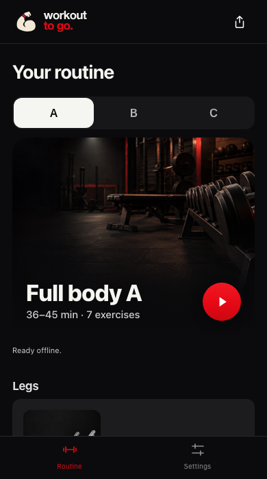 Workout to Go example screen