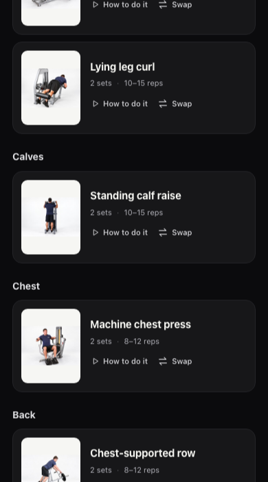 Workout to Go example screen